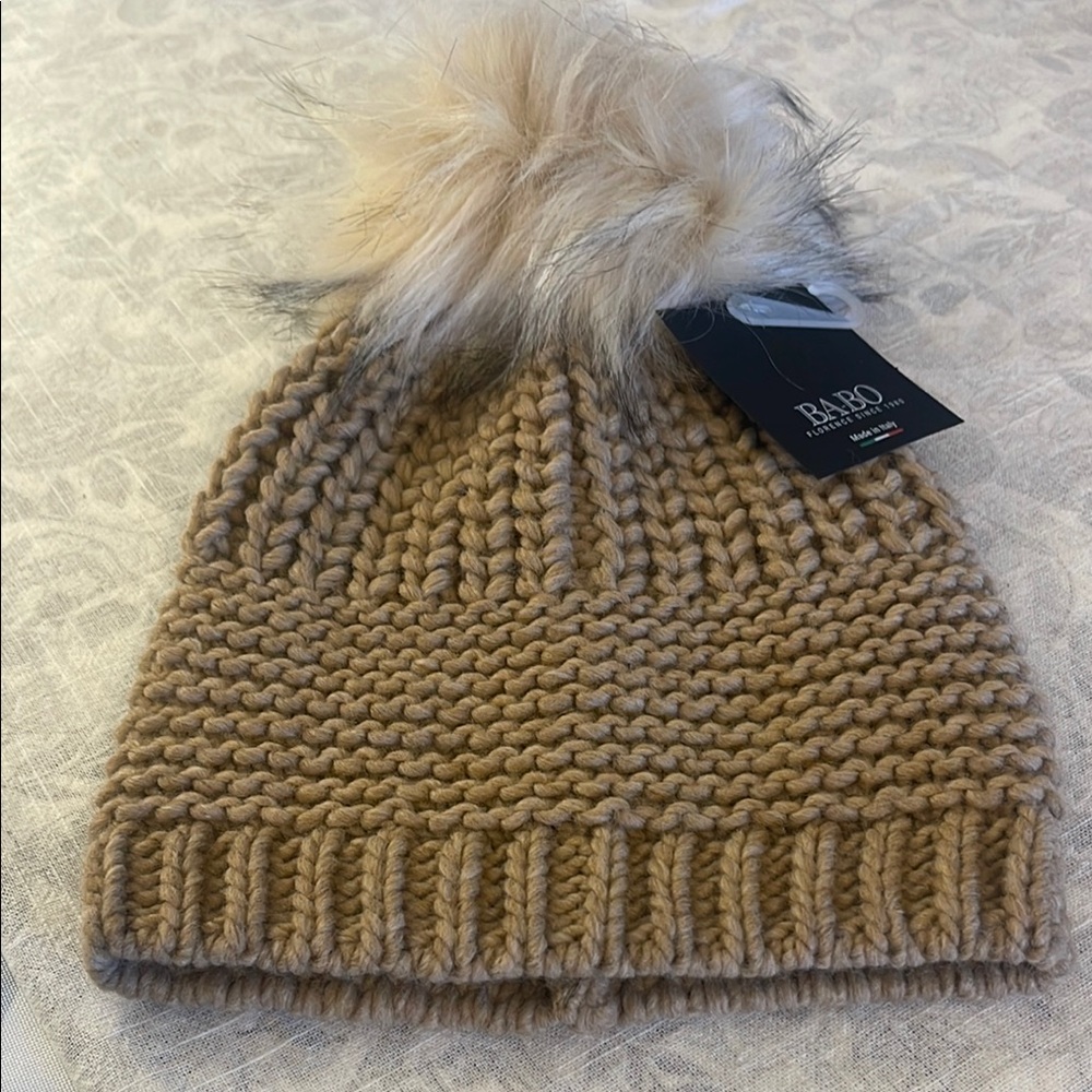 Ba-boTan Knit Beanie with Faux Fur Pom